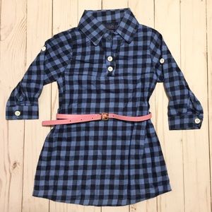 Blue Plaid Flannel Tunic Top Baby Girl Belted